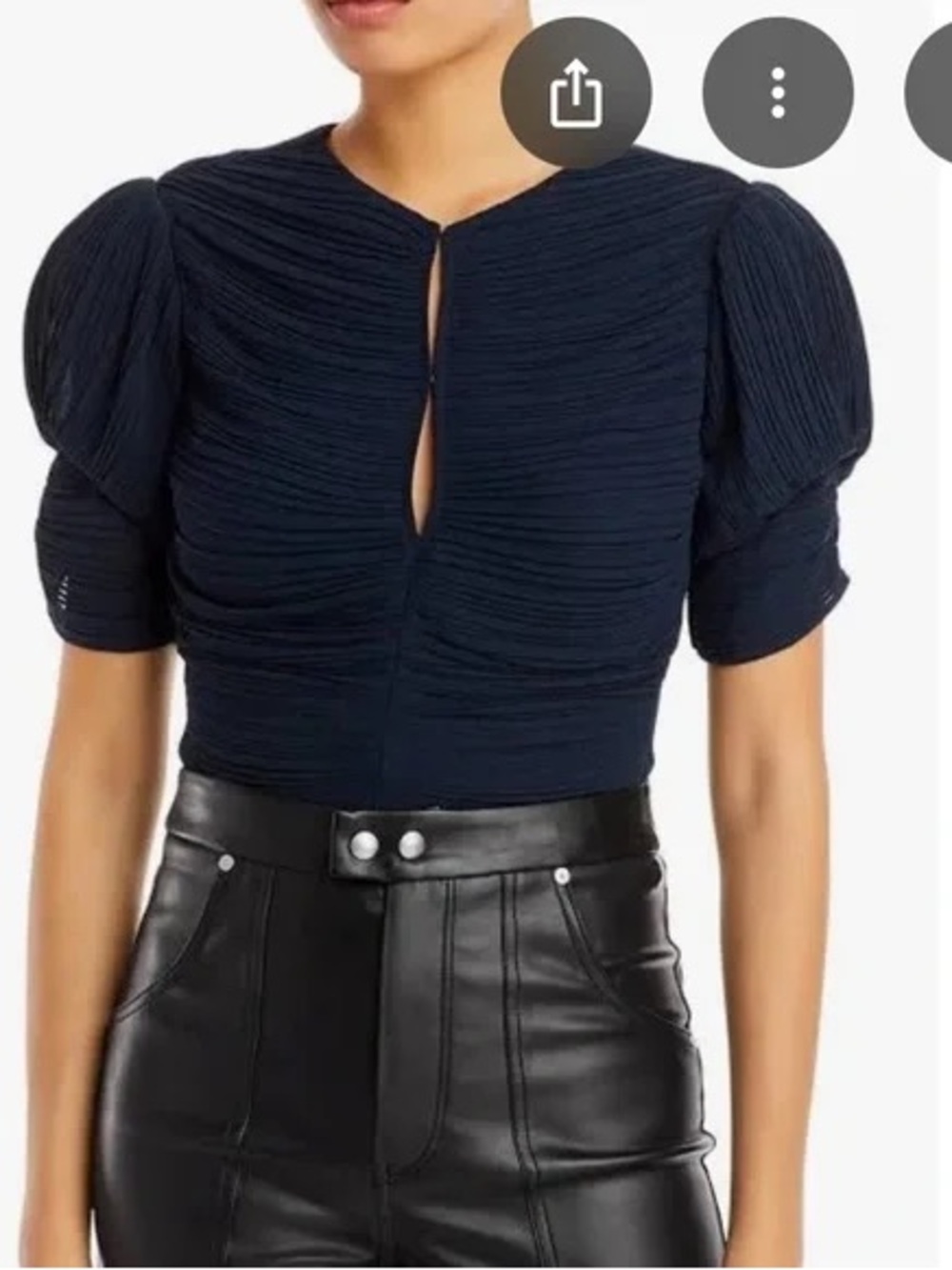 Frame Ruched Sleeve Keyhole Top ~ Navy